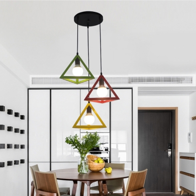Triangle Dining Room Pendant Light Industrial Metal Hanging Light in Black/Multi-Color/White