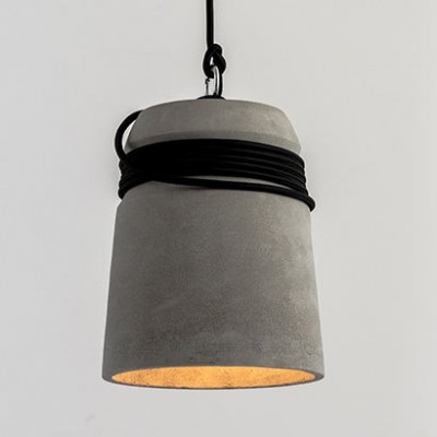 Vintage Bucket Shape Hanging Light 1 Light Cement Ceiling Lamp in Gray for Restaurant Cafe