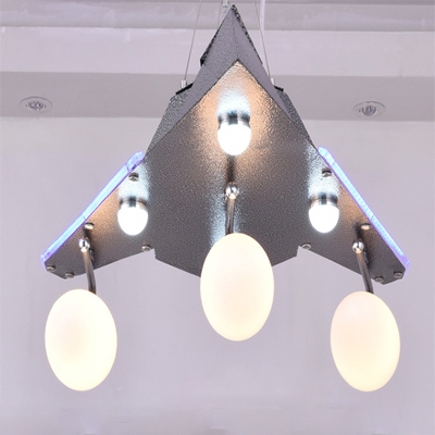 Vintage Style Airplane Pendant Lamp Metal & Frosted Glass Hanging Light for Boy Bedroom