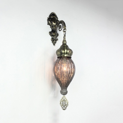 Vintage Style Teardrop Wall Light 1 Head Fluted Glass Sconce Light in Black/White for Hallway
