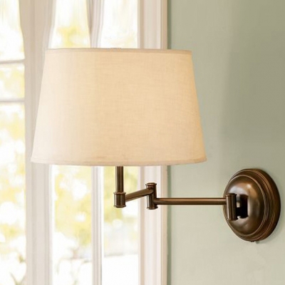 White Tapered Shade Wall Light with Swing Arm 1 Light Traditional Fabric Sconce Light for Study Room