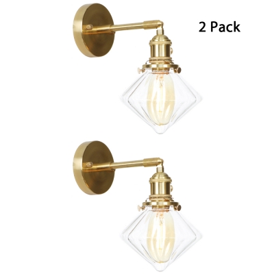 1/2 Pack 1 Light Wall Light Antique Style Metal Clear Glass Wall Lamp in Brass for Hallway