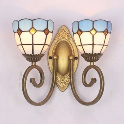 2 Lights Dome Sconce Light Mediterranean Style Clear/White Glass Wall Light for Living Room