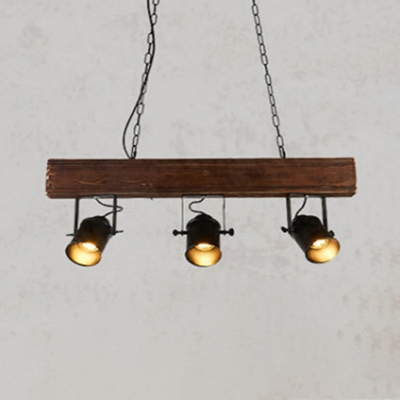 3 Heads Rotatable Island Light Industrial Wood Pendant Lamp in Black for Cloth Shop