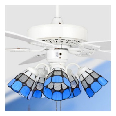 42/52 Inch White Semi Ceiling Mount Light 3/5 Lights Remote Control Ceiling Fan with Pull Chain for Restaurant
