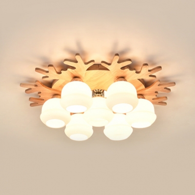 Beige Antlers Led Flush Ceiling Light 3 5 7 Heads Rustic Stylish Wood