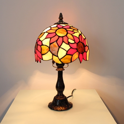 Stained Glass Sunflower Desk Light Living Room 1 Head Tiffany Style Rustic Table Light with Plug-In Cord