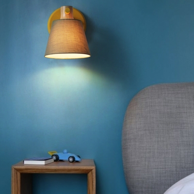 Kid Bedroom Bucket Wall Light Fabric One Head Nordic Style Blue/Green/Yellow Sconce Light