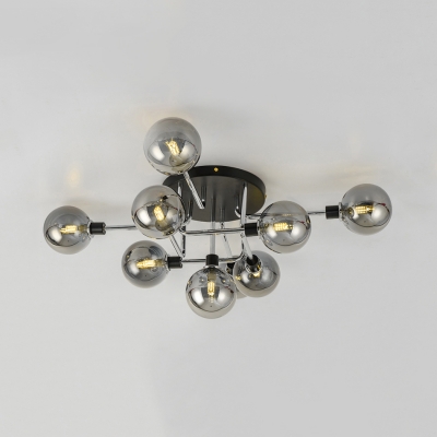 Nordic Style Black Semi Ceiling Mount Light Orb 5/9 Lights Amber/Milk/Smoke Glass Ceiling Lamp for Bedroom