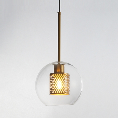 Simple Style Orb Pendant Lamp with Mesh Screen Glass Hanging Light in Brass/Chrome for Restaurant