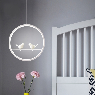 Nordic Stylish Ring Hanging Light with Bird Acrylic White Pendant Light with Warm/White Lighting for Bedroom