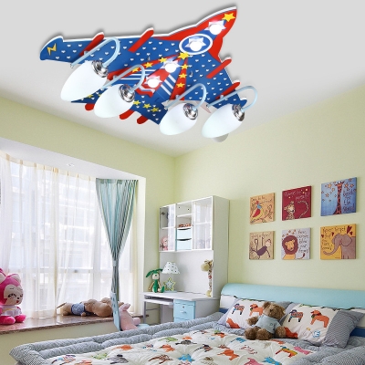 American Style Airplane Flushmount Light Frosted Glass LED Ceiling Lamp in Blue for Kid Bedroom