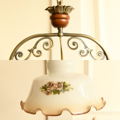 Antique Style Petal LED Ceiling Pendant Hotel 1 Light Ceramics Rustic Style Hanging Lamp in White