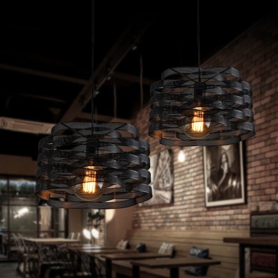 Art Deco Black Hanging Lamp with Mesh Shade 1 Light Edison Bulb Pendant Light for Restaurant