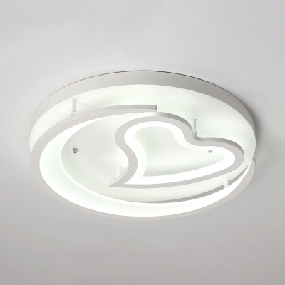 Bedroom Moon & Heart Flush Mount Light Acrylic Modern White Ceiling Light Fixture for Bedroom