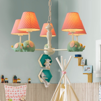 Blue/Pink Elephant Doll Chandelier 5 Lights Cute Metal LED Hanging Light in Warm for Child Bedroom