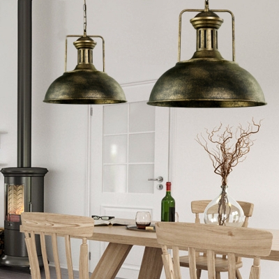 Cafe Domed Shade Pendant Light Metal One Head Antique Stylish Aged Brass/Rust Hanging Lamp