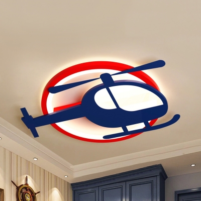 Cartoon Blue LED Flushmount Light Helicopter Acrylic Ceiling Light in Warm/White/Third Gear for Boy Bedroom