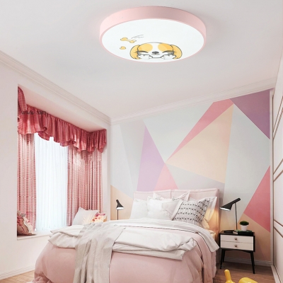 Cartoon Dog LED Flush Light Third Gear Lovely Acrylic Pink Ceiling Light for Girl Bedroom