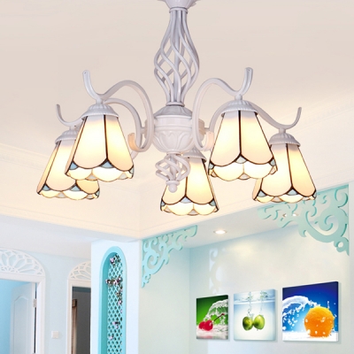 Cone Living Room Chandelier Glass Metal 5 Lights Tiffany Style Ceiling Light in Blue/White