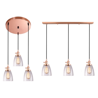 Contemporary Copper Ceiling Light Dome Shade 3 Light Glass Linear/Round Canopy Island Light for Bedroom