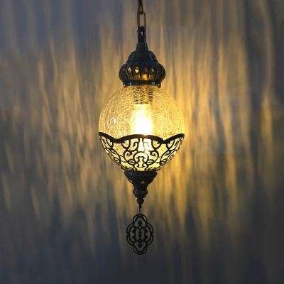 Cracked Glass Globe Pendant Light 1 Light Antique Style Suspension Light in Brass for Front Door