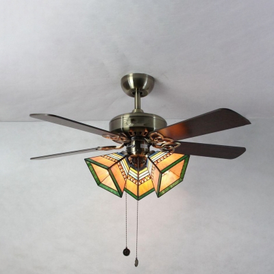 Craftsman Living Room Semi Flush Ceiling Light Metal 3 Heads Vintage Ceiling Fan with Wood Blade