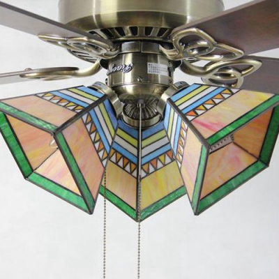 Craftsman Living Room Semi Flush Ceiling Light Metal 3 Heads Vintage Ceiling Fan with Wood Blade