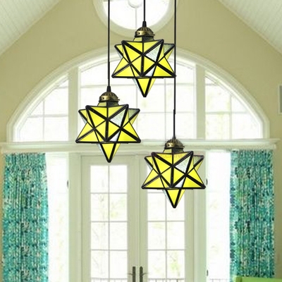 Creative Handmade Star Pendant Light 3 Lights Glass Linear/Round Canopy Ceiling Light for Bedroom