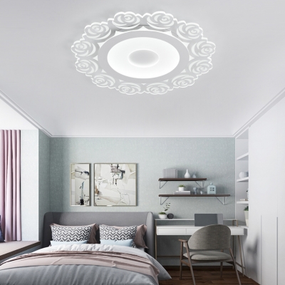 Creative White LED Ceiling Mount Light Rose Acrylic Warm/White Lighting Flush Light for Living Room