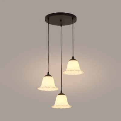 Dining Room Restaurant Pendant Light with Round Canopy Frosted Glass 3 Lights Ceiling Light