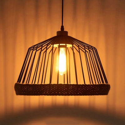 Dome Caged Restaurant Hanging Light Metal One Light Vintage Stylish Hanging Lamp in Black