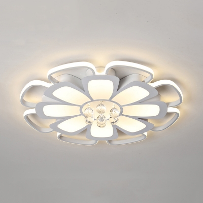 Elegant Flower LED Flush Light Crystal Ceiling Mount Light in Warm/White for Living Room
