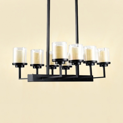 Fake Candle Restaurant Ceiling Light Metal 8/12 Lights Marble Island Fixture in Black