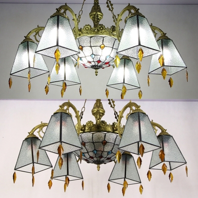 Glass Dome Craftsman Chandelier Living Room 7 Lights Tiffany Style Hanging Lamp with Crystal