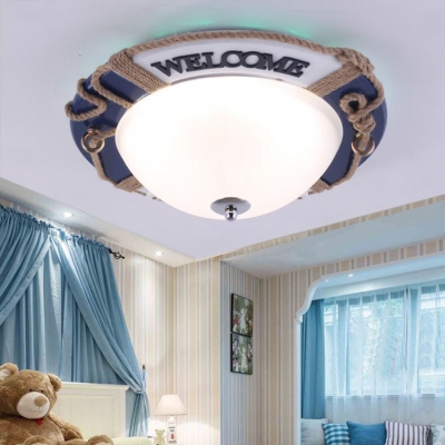 Glass Dome LED Flush Mount Light Creative Ceiling Light with Rope Decoration for Boy Bedroom