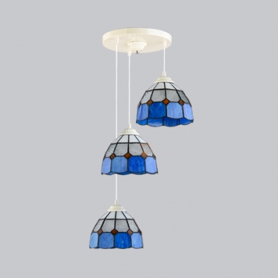 Glass Lattice Bowl Suspension Light Living Room 2/3 Lights Nautical Style Island Light in Blue