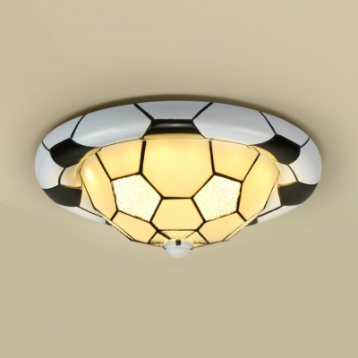 Glass Soccer LED Ceiling Mount Light Kid Bedroom Sport Style Third Gear Dimmable Ceiling Lamp