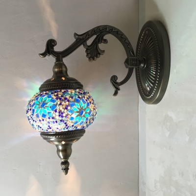 Glass Star Oval Sconce Light 1 Light Moroccan Turkish Wall Lamp in Blue/Green/White for KTV