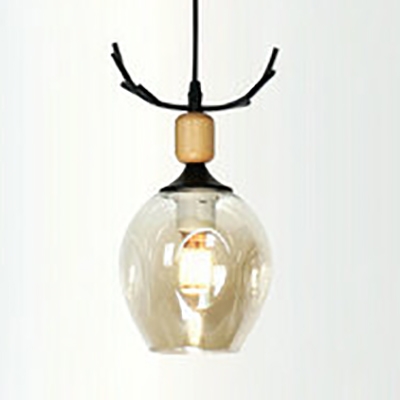 Globe Child Bedroom Ceiling Lamp Amber/Clear/Smoke Gray Glass 1 Light Simple Style Pendant Light with Antlers