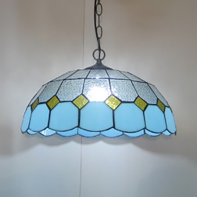 Grid Dome Bedroom Pendant Light Glass Single Light 16-Inch Tiffany Style Traditional Ceiling Light