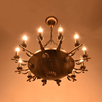 Brass Candle Shape Chandelier 6/9/12 Lights Retro Loft Metal Pendant Lamp for Living Room