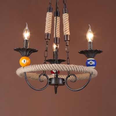 

Colonial Style Candle Chandelier Rope 3 Lights Bronze Pendant Light with Billiard for Hallway, HL536902