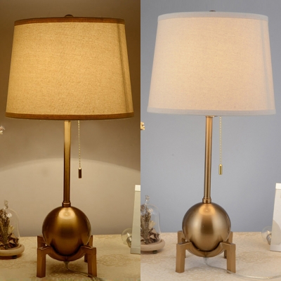 Hotel Tapered Shade Desk Light with Pull Chain Metal 1 Light Antique Style Brass Night Light