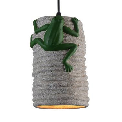 Industrial Cylinder Suspension Light with Frog Cement 1 Light Pendant Light for Restaurant