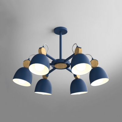 Macaron Loft Domed Chandelier 3/6/8 Lights Metal Suspension Light in Blue/Coffee/Gray for Villa