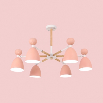 Metal Bowl Shade Hanging Light 6 Lights Nordic Style Candy Colored Pendant Light for Kid Bedroom