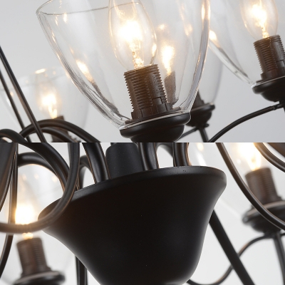 Metal Candle Suspension Light with Cone Shade Foyer 3/5 Lights Colonial Style Chandelier in Black