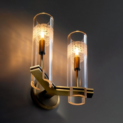 Metal Candle Wall Light with Tube Shade 1/2 Lights Traditional Sconce Light in Aged Brass for Hallway