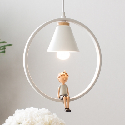 Metal Conical Pendant Light with Little Boy/Girl Study Room 1 Light Contemporary Ceiling Pendant in White